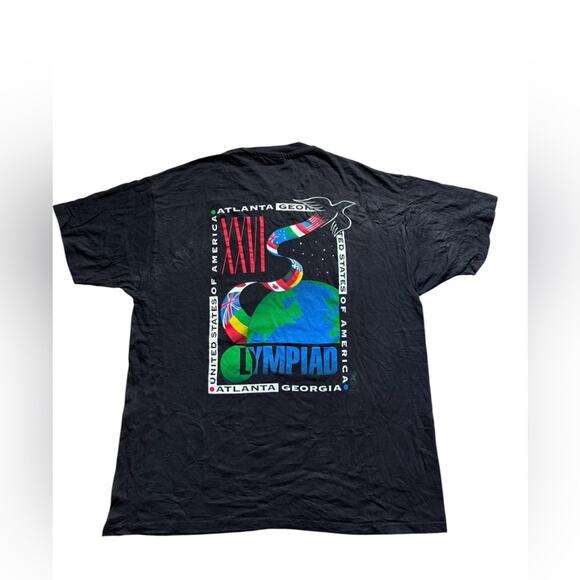 VTG 1996 Atlanta Olympics T-Shirt XL Hanes XXVI Olympiad Black USA Sports Tee - Picture 1 of 5